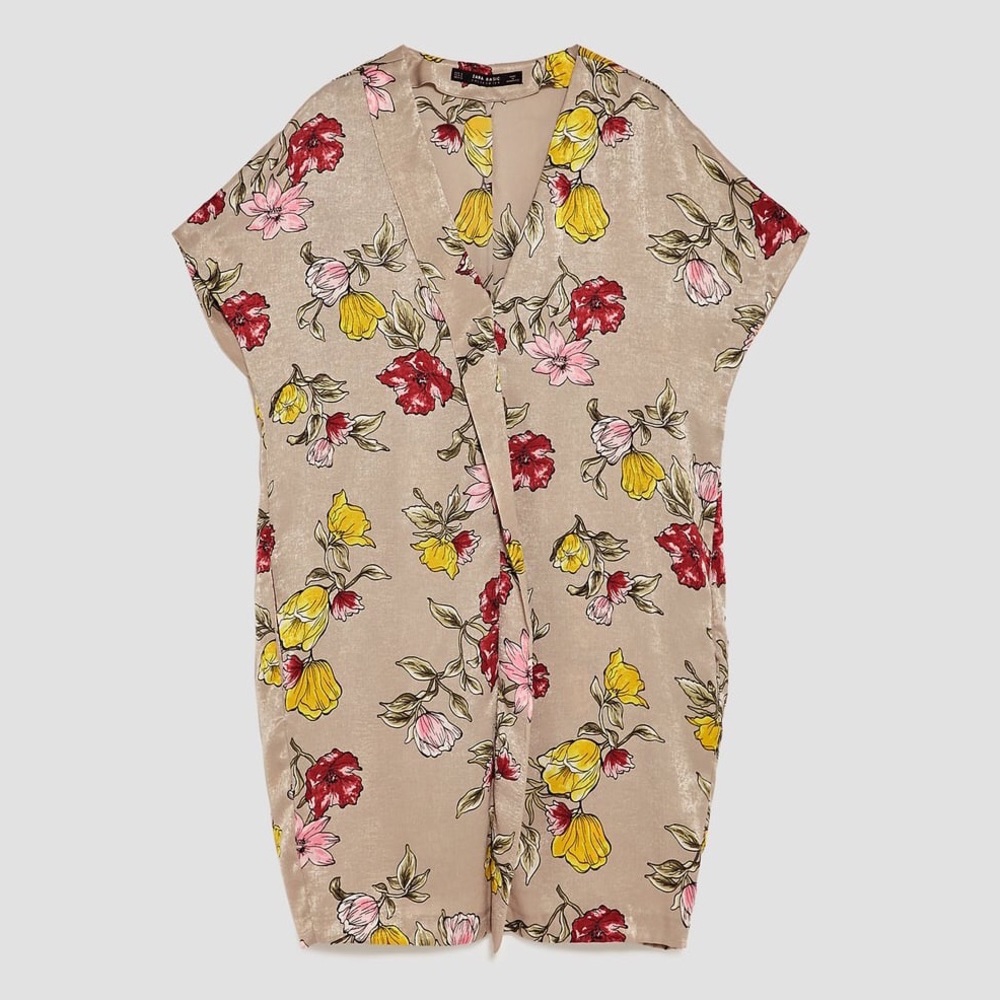Zara Floral Print Santeen Dress with Pockets NWT